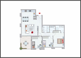 תוכנית דירה צבועה 4 חדרים קומה 5